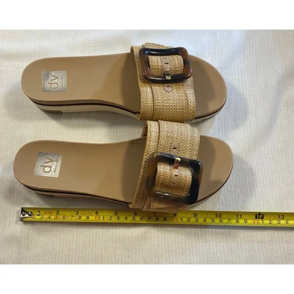 Dolce Vita Raffia Buckle Slide Sandals Neutral Platform Chic 10m - Picture 3 of 6